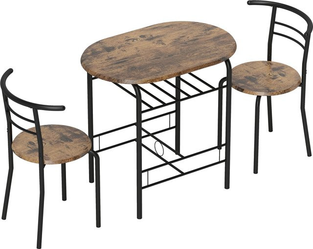 HOMCOM 3-teiliges Esszimmer-Set mit Küchentisch und Stühlen in Braun im Industrial-Design für kleine Räume - Bild 1