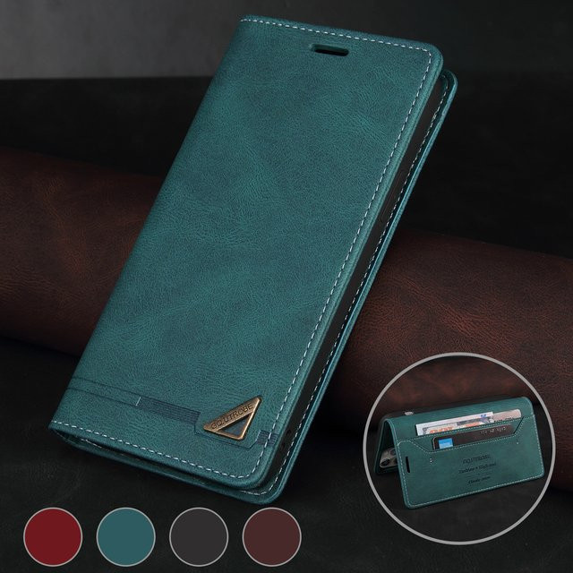 Leder Flip Case für Huawei P20 P30 P40 Lite P Smart 2019 Y6P Y7A Magnetische Brieftasche mit Standfunktion in Schwarz - Bild 1