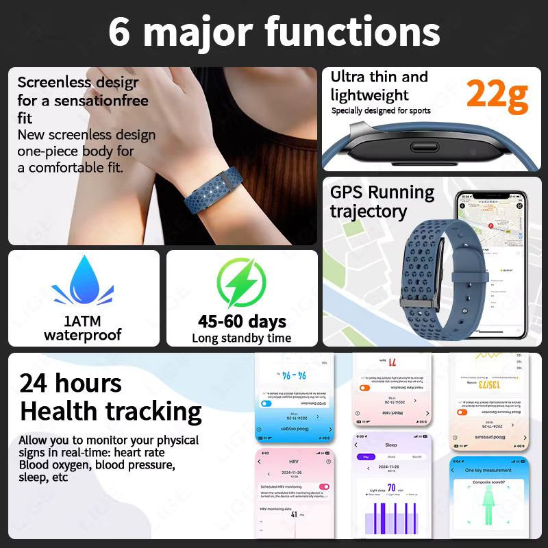 LIGE Smart-Armband ohne Display mit Herzfrequenz-, Blutdruck- und Schlafüberwachung sowie Schrittzähler als Fitness-Tracker für Männer und Frauen - Bild 5