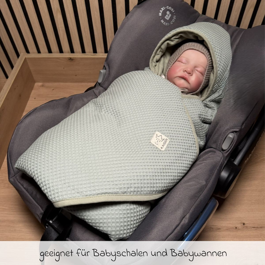 Kaiser Einschlagdecke Waffel für Babyschalen und Babywannen in Salbei Grün aus Baumwolle - Bild 2