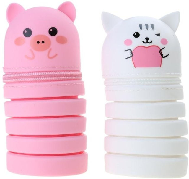 2er-Set Teleskop-Federmäppchen aus Silikon in Pink mit Reißverschluss und ausziehbarem Design für Schüler und Kinder - Bild 1