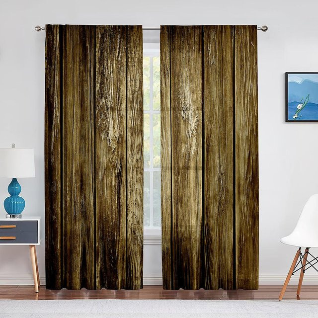 2-teiliges halbverdunkelndes Vorhang-Set mit Holz-Print in Braun, Breite: 100 cm, Höhe: 130 cm - Bild 1