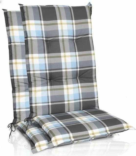 Beautissu 2er Set Hochlehner Auflagen Blau Kariert B: 120 cm, T: 50 cm - Bild 1