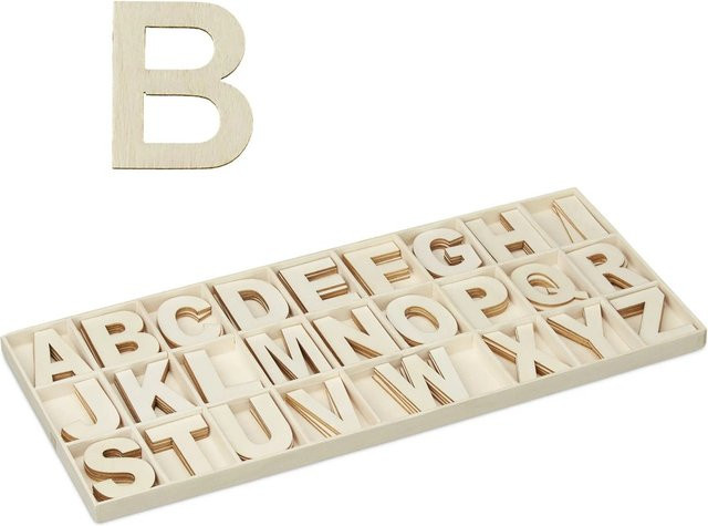 Relaxdays Holzbuchstaben Set Holz Natur mit Sortierkasten - Bild 1