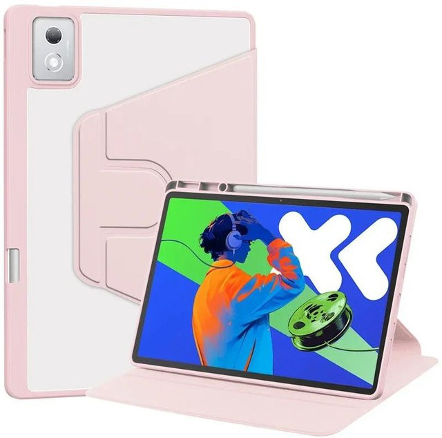 Lenovo Idea Tab Pro 12.7 TB373FU Hülle mit Stifthalter, 360 Grad drehbar, Acryl Hartschale, Transparent/Pink - Bild 1
