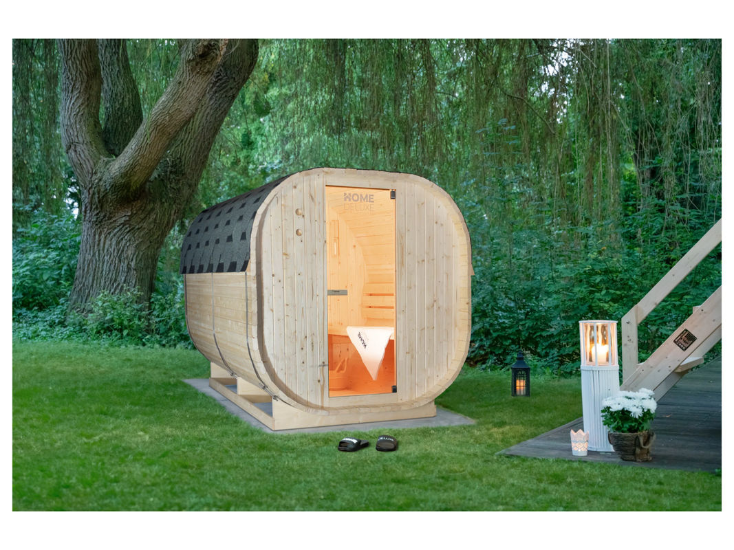 Home Deluxe Fasssauna CUBE XL Outdoor Sauna aus Fichtenholz in Holzfarben und Beige, B/H: 184,2 x 193,8 cm - Bild 2