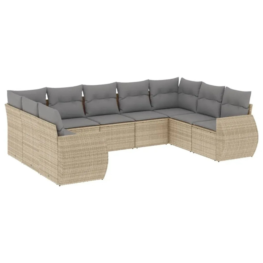 vidaXL 9-teilige Garten-Sofagarnitur aus Poly-Rattan mit Kissen in Beige - Bild 2