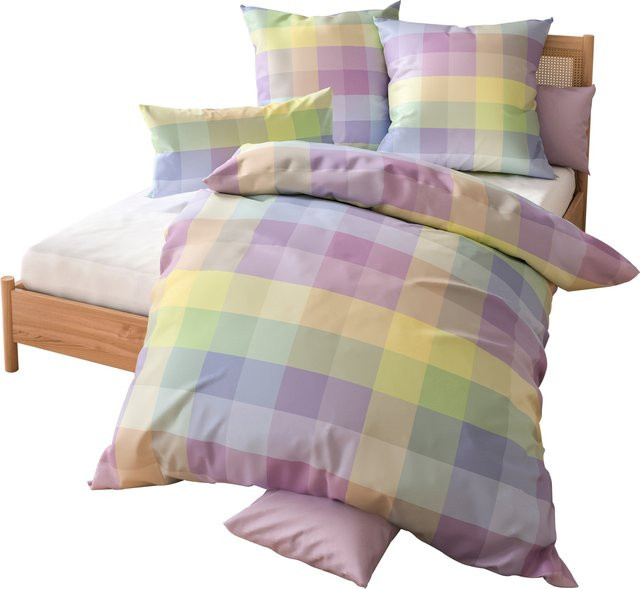 Wäschepur Bettwäsche aus 100% Baumwolle mit Karomuster und Reißverschluss, B/H: 135 x 200 cm, Multicolour - Bild 1