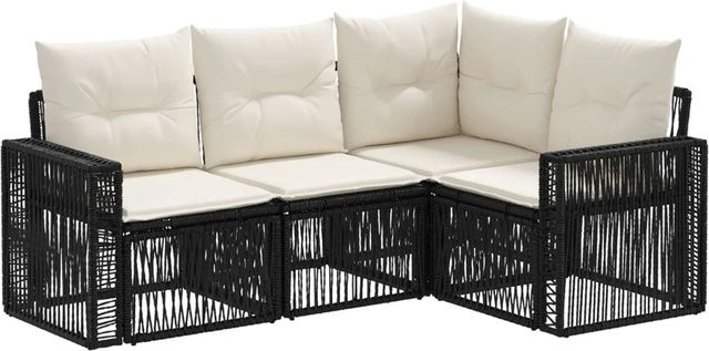 vidaXL Gartensofa-Set 4-teilig in Schwarz und Weiß, modernes L-Shape Lounge-Set aus Poly-Rattan mit Polsterung und Kissen für Garten und Terrasse - Bild 1
