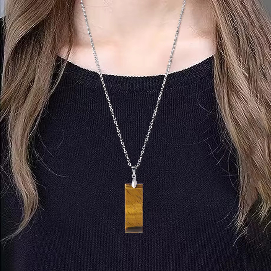 CSJA Halskette mit Anhänger Edelstahl, Fluorit, Amethyst, Tigerauge, Unisex - Bild 2