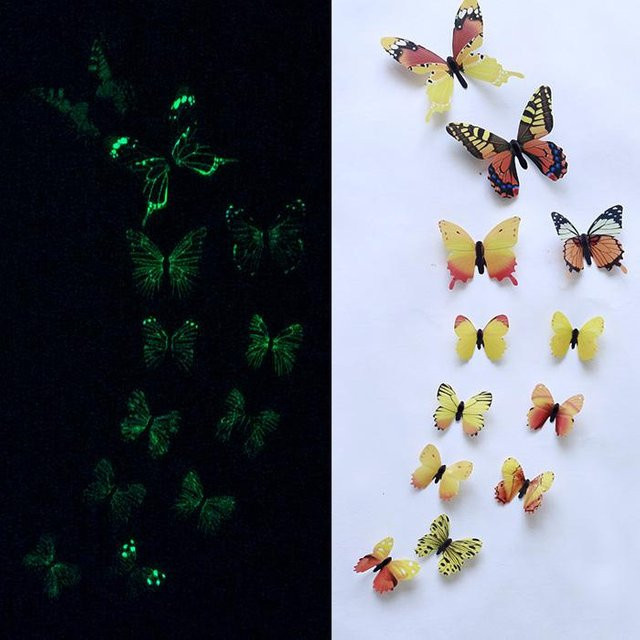 12er Set Leuchtende 3D Schmetterling Wandaufkleber von Rui Di in Multicolour zur Dekoration von Wohnzimmer, Hochzeit oder Party - Bild 1