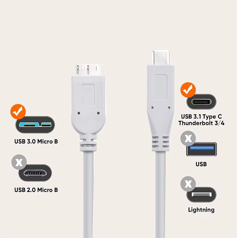 Seagate USB C auf Micro B USB 3.1 Datenkabel für tragbare Festplatten, Grau - Bild 2