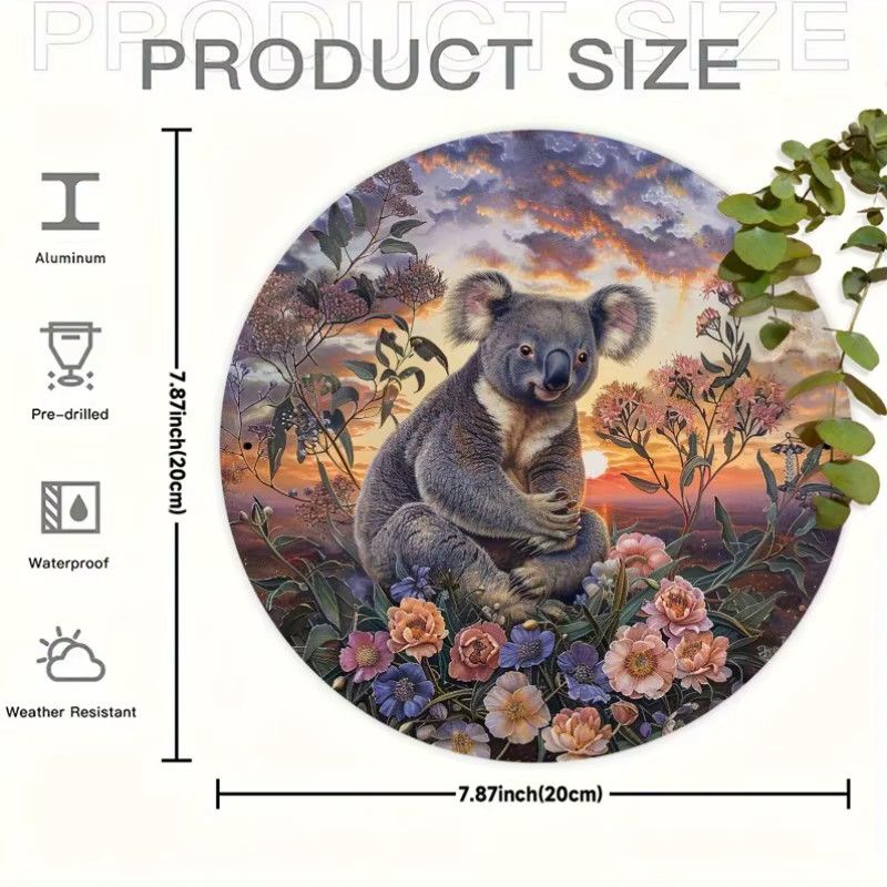 Potdemiel Aluminiumschild Serene Koala Retro Rundes Wandbild mit Tierprint - Bild 2