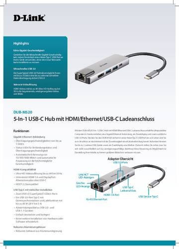 D-Link DUB-M520 USB-C Dockingstation mit HDMI, Ethernet und Thunderbolt Unterstützung in Silber/Grau - Bild 2