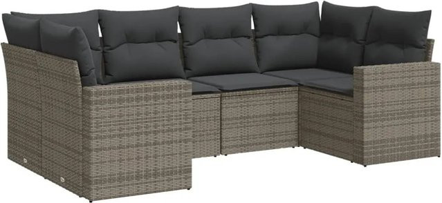 vidaXL 6-teilige Garten-Sofagarnitur in L-Form aus grauem Poly-Rattan mit Sitzkissen und Stauraum - Bild 1