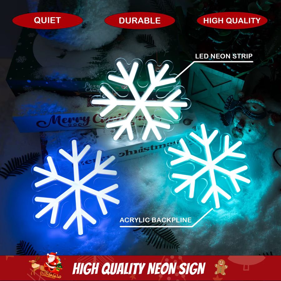 Wanxing 3er Set LED Schneeflocke Neon Zeichen mit USB-Anschluss zur Wanddekoration für Weihnachten und Party - Bild 2
