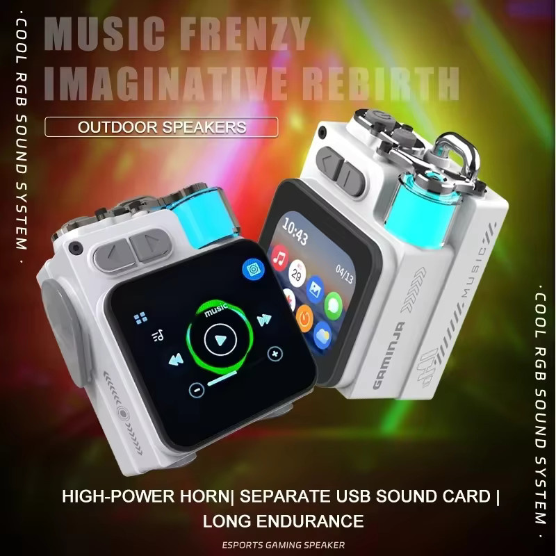 GAMINJA Bluetooth-Lautsprecher aus Metall mit LED-Display, RGB-Subwoofer und Weckfunktion in Schwarz oder Weiß - Bild 4