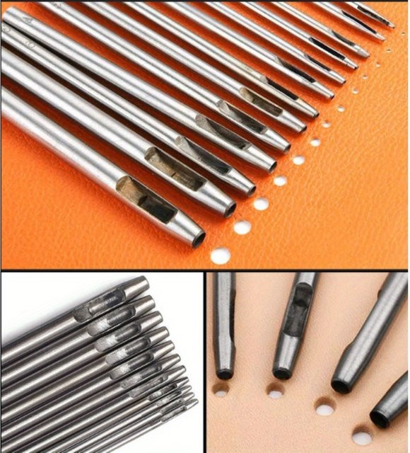 12er Set Runde Lederstanzen aus Metall in Silber für DIY Lochungen von 0,5 bis 6 mm - Bild 1