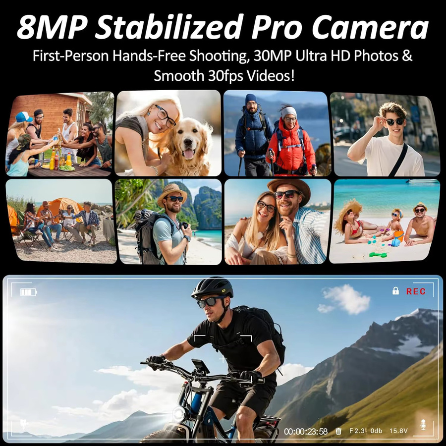 GUHUAVMI Smart-Brille mit 800W Pixel Anti-Shake-Kamera, 3600mAh Akku, Videoaufnahme, Anruffunktion und 120+ Sprachübersetzung in Schwarz oder Blau - Bild 2