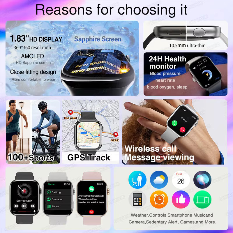 GUHUAVMI Smartwatch mit AMOLED Display, Bluetooth Anruf, GPS, Herzfrequenzmessung und Wasserdichtigkeit, Silber/Schwarz, Unisex - Bild 6