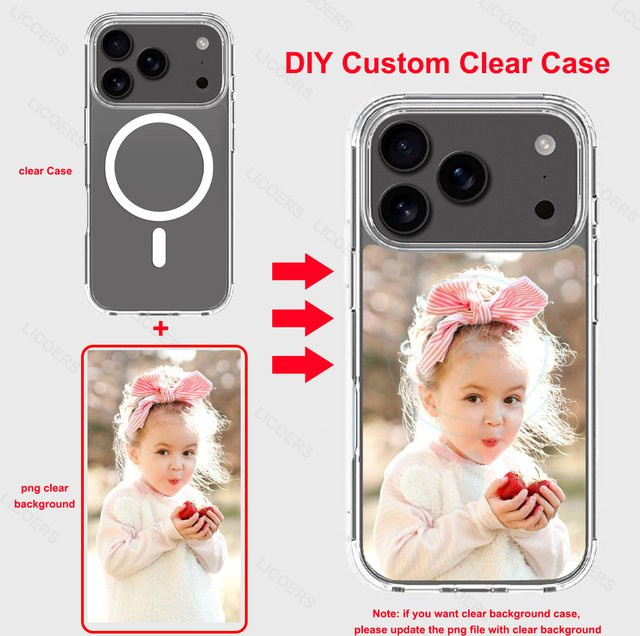 LICOERS Personalisierte MagSafe Handyhülle aus transparentem TPU für iPhone 17 Pro Max, 16, 15, 14, 13 mit DIY Foto-Funktion - Bild 1