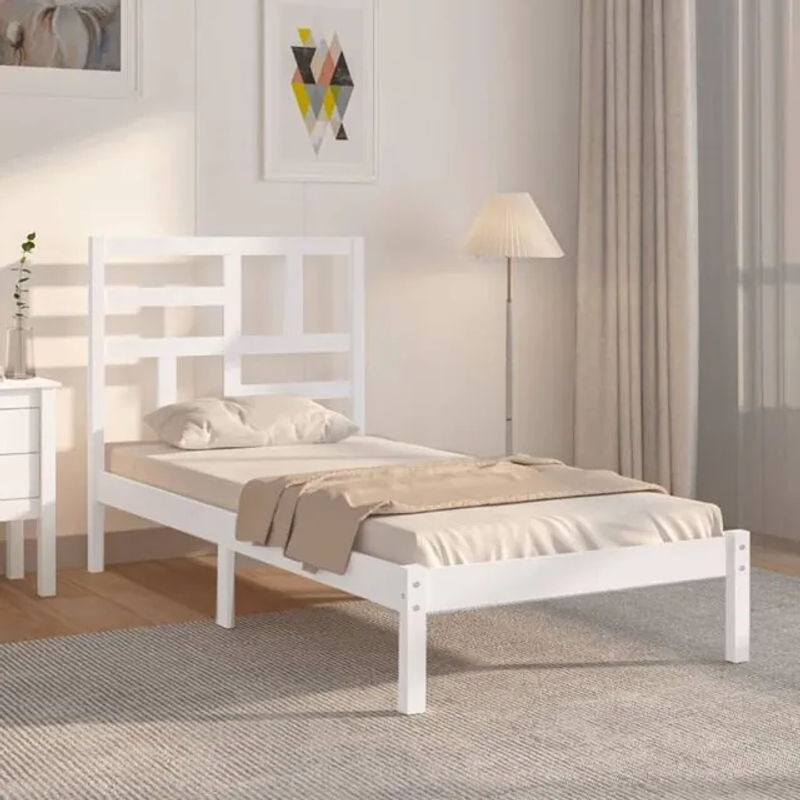 Massivholzbett aus Kiefer von Vidaxl in Weiß, Modernes und Minimalistisches Bett B/T/H: 100 x 200 cm - Bild 1