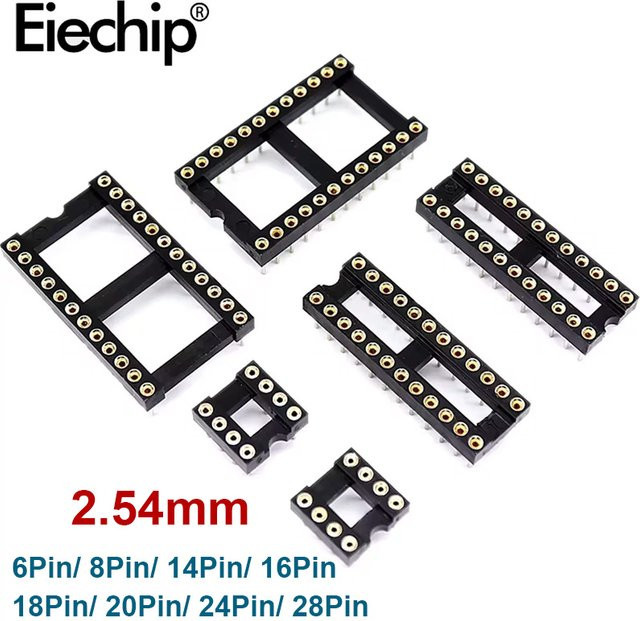 10er Set Eiechip Rund IC Buchsen DIP-Stecker mit 2,54mm Rastermaß in Schwarz - Bild 1