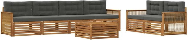 vidaXL Outdoor-Sofagarnitur aus Akazienholz mit Kissen, 7-teiliges Set in Natur und Anthrazit - Bild 1