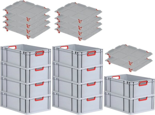 PROREGAL Spar Set 10x Eurobox Nextgen Color mit Auflagedeckel und Schiebeschnappverschlüssen in Rot, H x B x T: 22 x 40 x 60 cm, mit verstärktem Boden - Bild 1