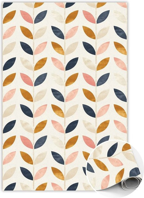 Tulup Teppich Kleine Blätter in Gelb, Rechteckiger Vinylteppich mit Blumenmuster, B/T: 150 x 225 cm - Bild 1