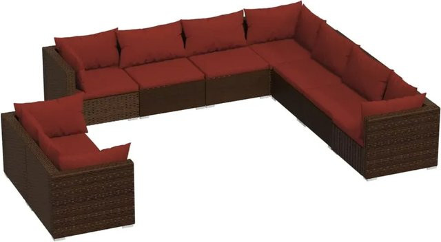 vidaXL 9-teiliges Garten-Lounge-Set aus braunem Poly-Rattan mit Kissen aus Polyester und pulverbeschichtetem Stahl - Bild 1