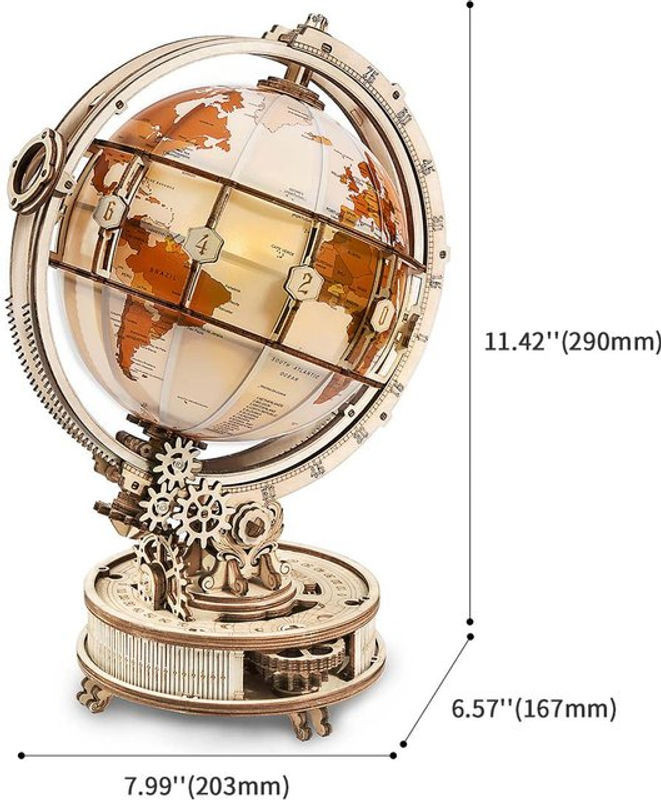 ROKR 3D Holzpuzzle Lichtgevender Globus in Braun, Modell ST003, B/T/H: 11,5 x 11,5 x 6,6 cm - Bild 1