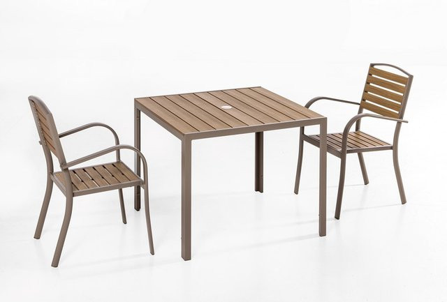 GreenYard Gartentisch aus Aluminium in Holzoptik, Braun, B/T/H: 90 x 90 x 74 cm - Bild 1