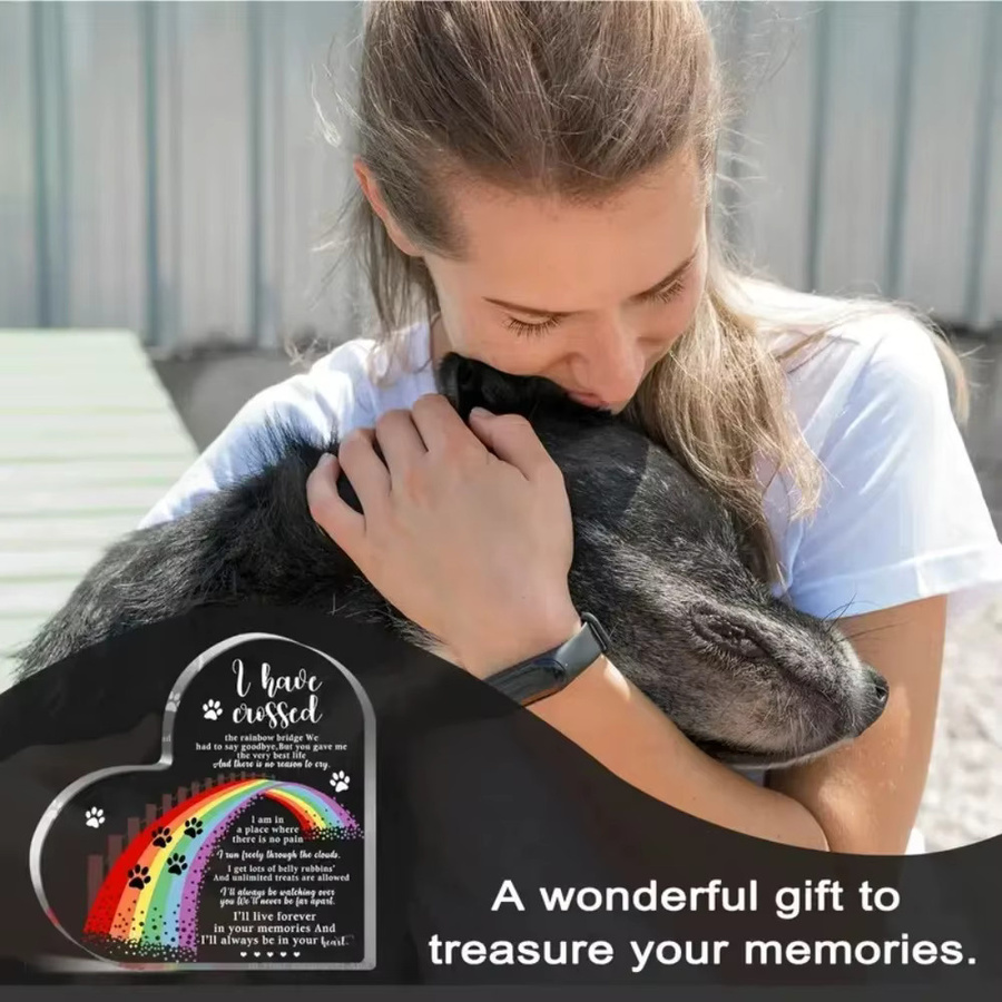 CIFBUY Regenbogenbrücke Haustier-Gedenkherz aus Acryl in Mehrfarbig mit Pfotenabdruck und Schmetterling als Beileidspräsent für Katzen und Hunde - Bild 3