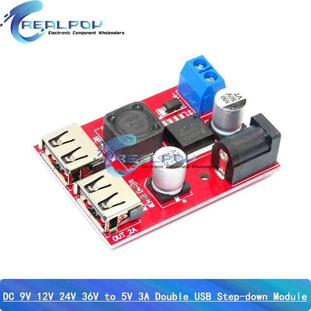 REALPOY LM2596 Step-Down-Buck-Konverter Modul mit Dual-USB-Anschluss, 3A, Rot - Bild 1