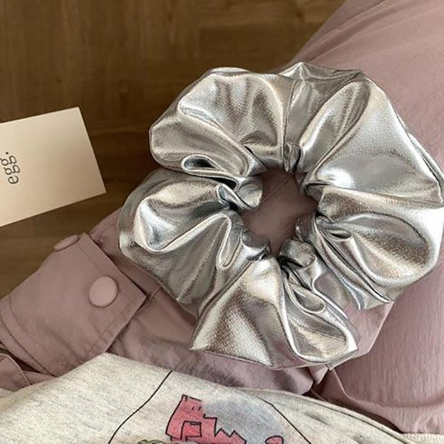 NATAWA Scrunchie, Silber, Leder, Damen, Grau - Bild 1