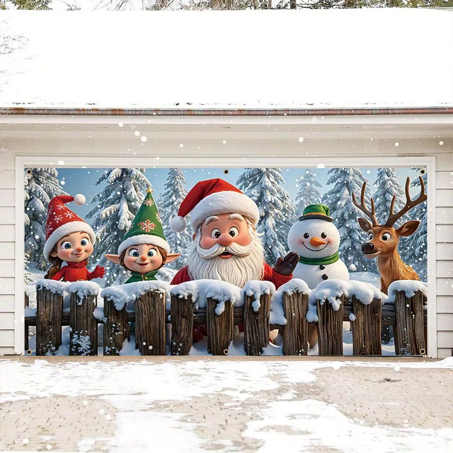 VIKAMA Weihnachtsmann Banner mit Schneemann, Rentier und Elfen als festliche Dekoration für deine Familienfeier, Multicolor - Bild 3