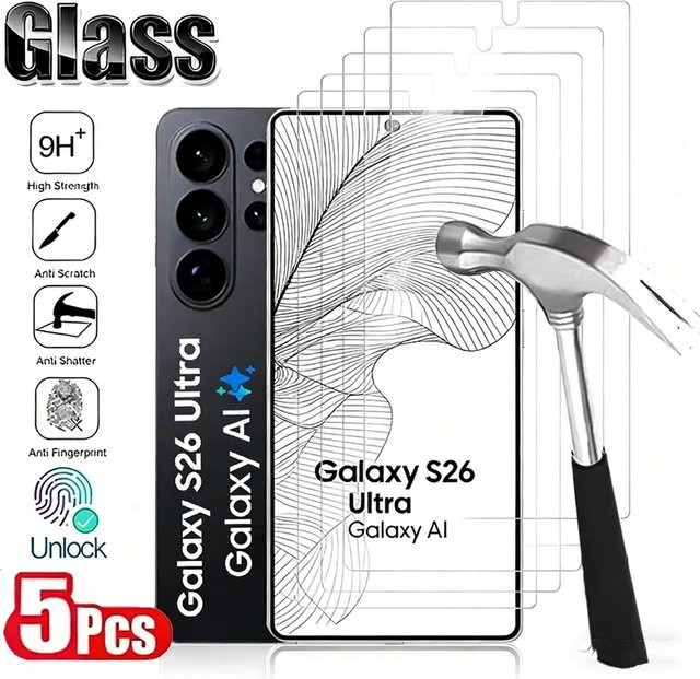 HD Fingerabdruck-Entsperr-Displayschutzfolie aus gehärtetem Glas für Samsung S26 Ultra, S26 Plus, S25 Ultra, S25 Edge, S24, S23 und S22+ in Transparent - Bild 1
