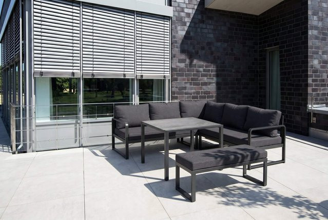 OUTFLEXX Laguna Gartenlounge Set in L-Form, Dunkelgrau meliert, Pulverbeschichtetes Aluminium und Polyester mit Polstern - Bild 1