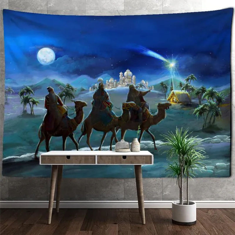 Super Six Wandtapete mit Kamel-Print und psychedelischem Hexerei-Design in Blau, B/H: 150 x 100 cm - Bild 1
