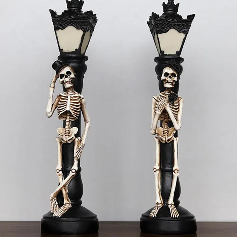 OutsideWorld Halloween Skelett Lampe aus Harz in Schwarz mit warmweißem Licht für Party und Dekoration - Bild 2