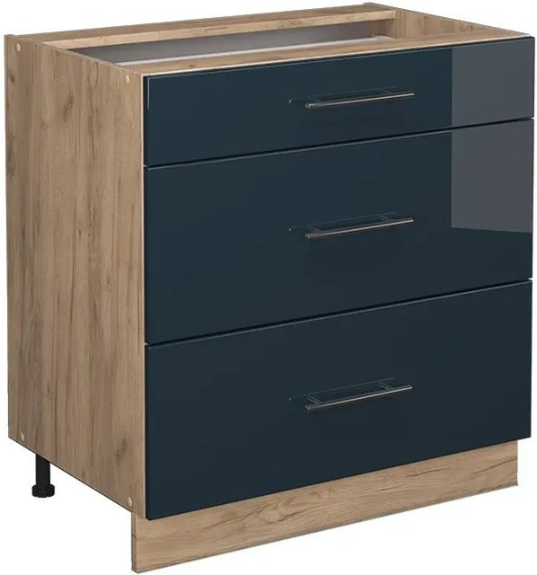 Vicco Küchenunterschrank Fame-Line mit 3 Schubladen, Eiche und Dunkelblau Hochglanz, Breite: 80 cm - Bild 2