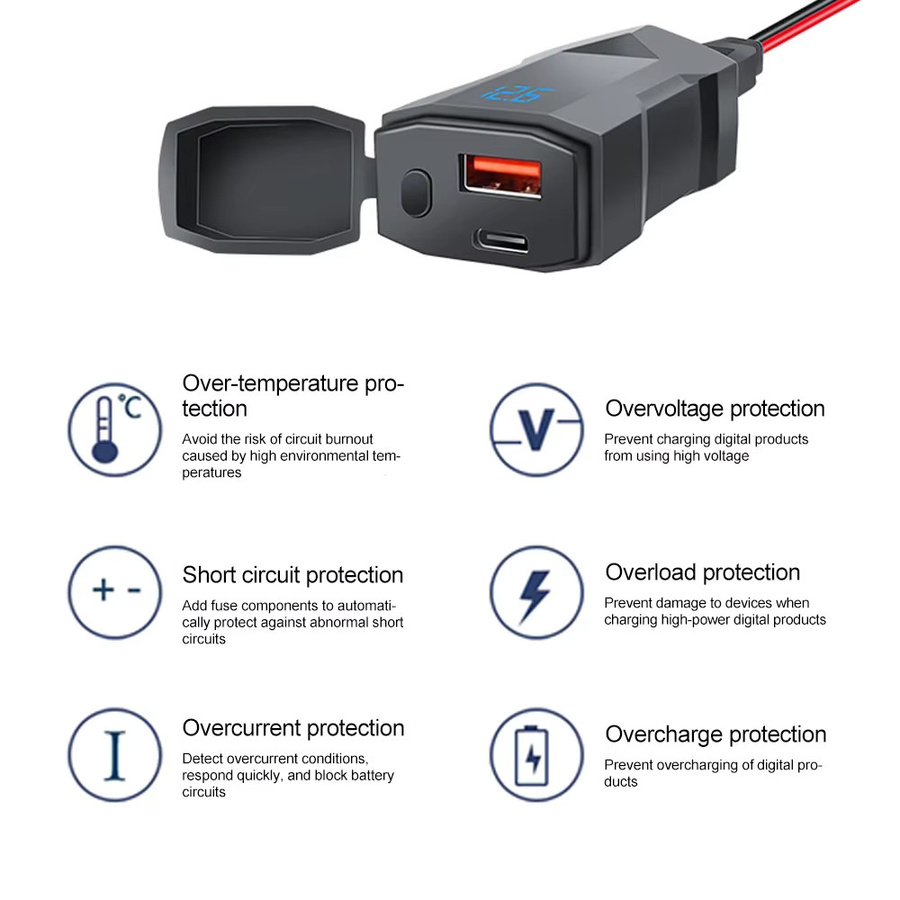 Motorrad USB-C Steckdosen-Set für den Lenker mit Schalter und Spannungsanzeige in Schwarz - Bild 3