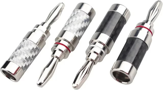 Xangsane HiFi Audio Bananenstecker mit Locking-Schraube aus Carbonfaser und Rhodiniert in Schwarz oder Silber - Bild 1