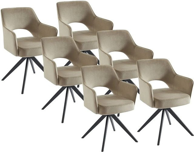 Vente-unique Stuhl Konya in Beige mit Samtbezug und Metallgestell, drehbar mit Armlehnen, Breite: 58 cm - Bild 1