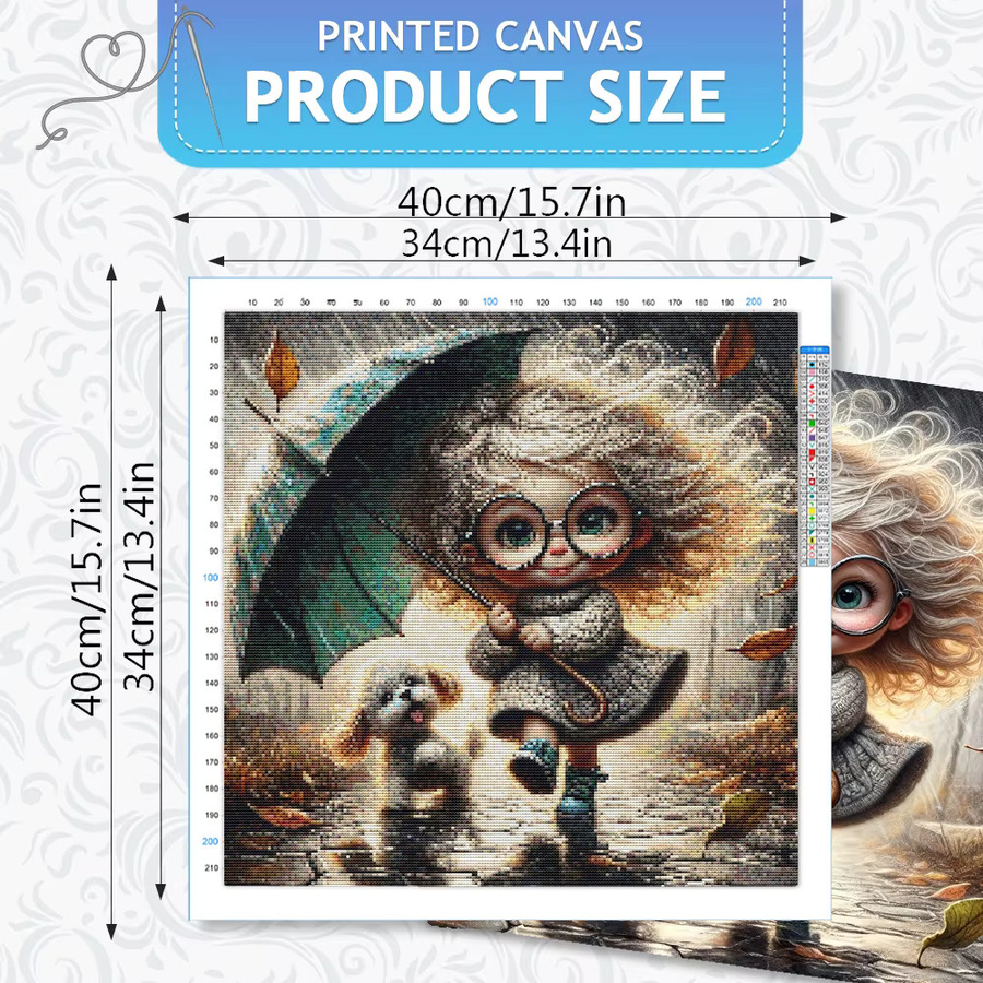 HUACAN Kreuzstickerei-Set Mädchen Cartoon-Porträt DIY Bastelset für Erwachsene in Multicolour, Breite: 30 cm, Höhe: 30 cm - Bild 2