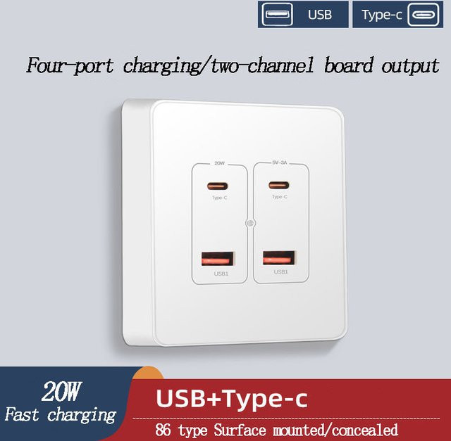 CXFG Steckdosenpanel für Wandoberflächenmontage mit USB-C PD20W Schnellladung, Weiß - Bild 1