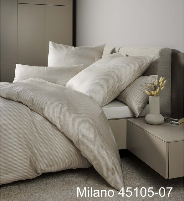 Janine Interlock-Jersey-Bettwäsche Carmen S Beige Gestreift - Bild 1