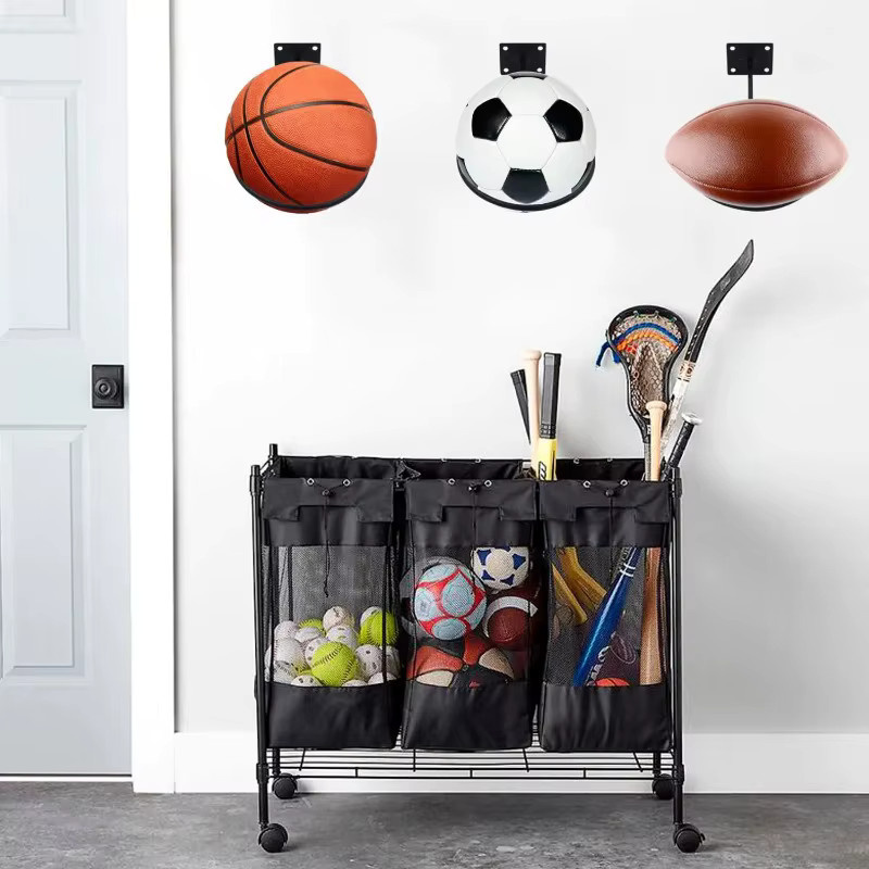 Ninth World Wandregal aus Metall für Fußball und Basketball als platzsparende Dekoration in Schwarz - Bild 3