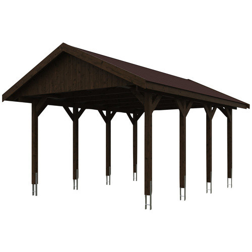 SKANHOLZ Carport Wallgau Satteldach in Nussbaum mit roten Schindeln B/T: 430 x 600 cm - Bild 3